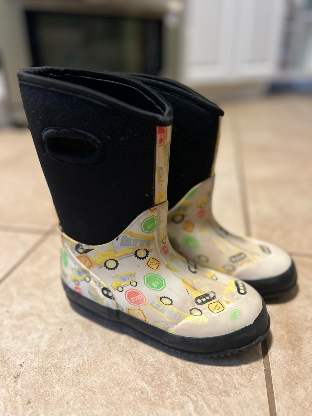 Kids Black and Yellow Construction Print Rain Boots